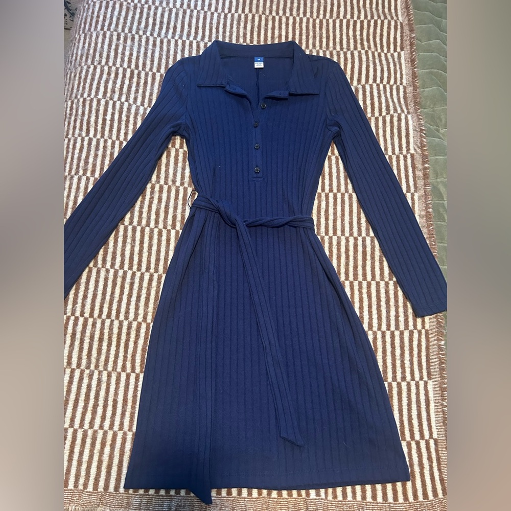 Old Navy Ribbed Navy Blue Long Sleeve Dress